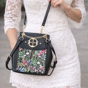 IMAN Global Chic Faux Leather Floral Convertible Crossbody/Backpack